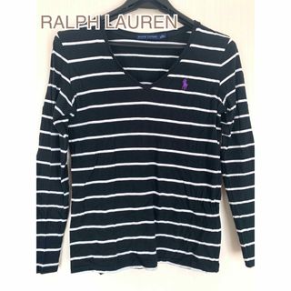 Ralph Lauren - ラルフローレン　長袖 Vネックカットソー ロンT/XS/ブラック黒ボーダー