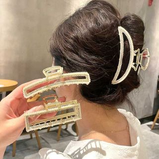 バンスクリップ韓国風 ヘアクリップ髪留め異素材mixヘアアクセサリー レディ(バレッタ/ヘアクリップ)