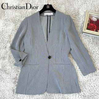 クリスチャンディオール(Christian Dior)のクリスチャンディオール ストライプ柄 ノーカラー テーラードジャケット 11(ノーカラージャケット)