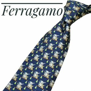 サルヴァトーレフェラガモ(Salvatore Ferragamo)のサルヴァトーレ フェラガモ ネクタイ シルク100% ネイビー サーカス 像(ネクタイ)