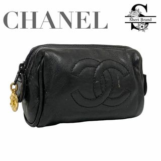 CHANEL - CHANEL ミニポーチ ブラック レザー ココマーク