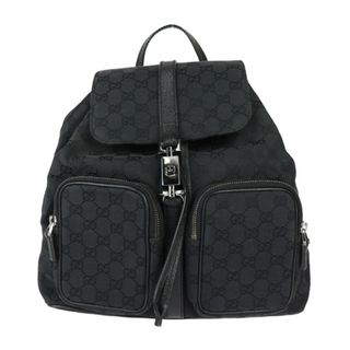 グッチ(Gucci)のGUCCI グッチ ジャッキー バックパック リュック・デイパック 114552 GGキャンバス レザー  ブラック シルバー金具   【本物保証】(リュック/バックパック)