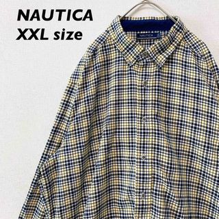 ノーティカ(NAUTICA)のノーティカ　長袖シャツ　ボタンダウン　総柄　チェック　刺繍ロゴ　男女兼用　XXL(シャツ)