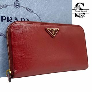 プラダ(PRADA)のPRADA 三角ロゴ 長財布 レッド サフィアーノレザー レディース(財布)