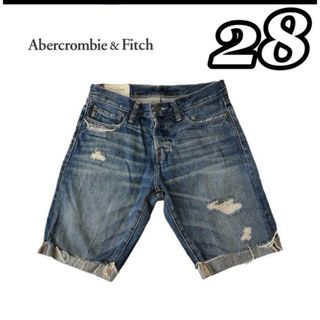 アバクロンビーアンドフィッチ(Abercrombie&Fitch)の美品　アバクロ　ハーフデニム　パンツ　メンズ　28インチ　ジーンズ　④　ブルー系(ショートパンツ)