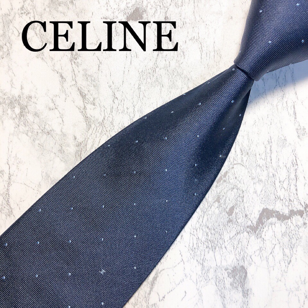 celine(セリーヌ)のCELINE ネクタイ　ネイビー　ドット　マカダム柄 メンズのファッション小物(ネクタイ)の商品写真