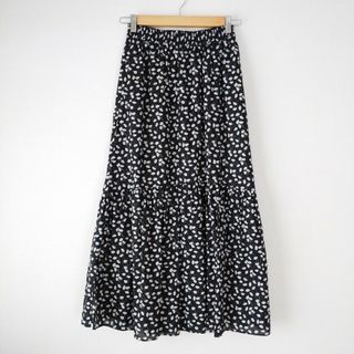 ユニクロ(UNIQLO)のUNIQLO Paul & JOE ティアードスカート 黒 花柄 S(ロングスカート)