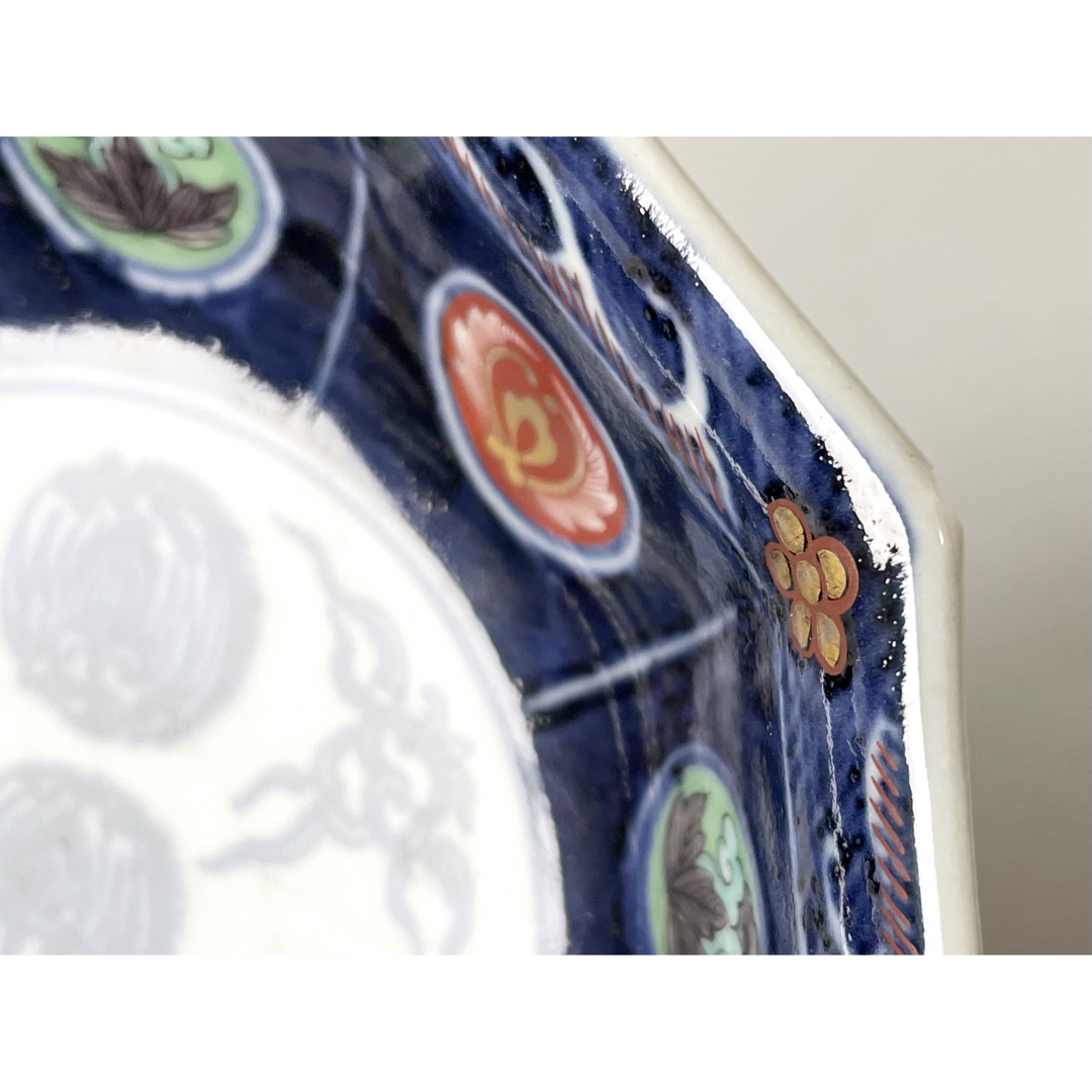 #3骨董　アンティーク　大明万暦年製銘　染付　色絵　十角　なます皿　膾皿　向付 エンタメ/ホビーの美術品/アンティーク(陶芸)の商品写真