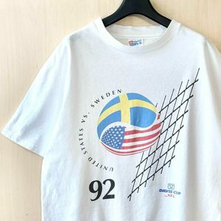 ヘインズ(Hanes)の90s USA製古着　ヴィンテージ　ヘインズ　Tシャツ　テニス　デビスカップ(Tシャツ/カットソー(半袖/袖なし))