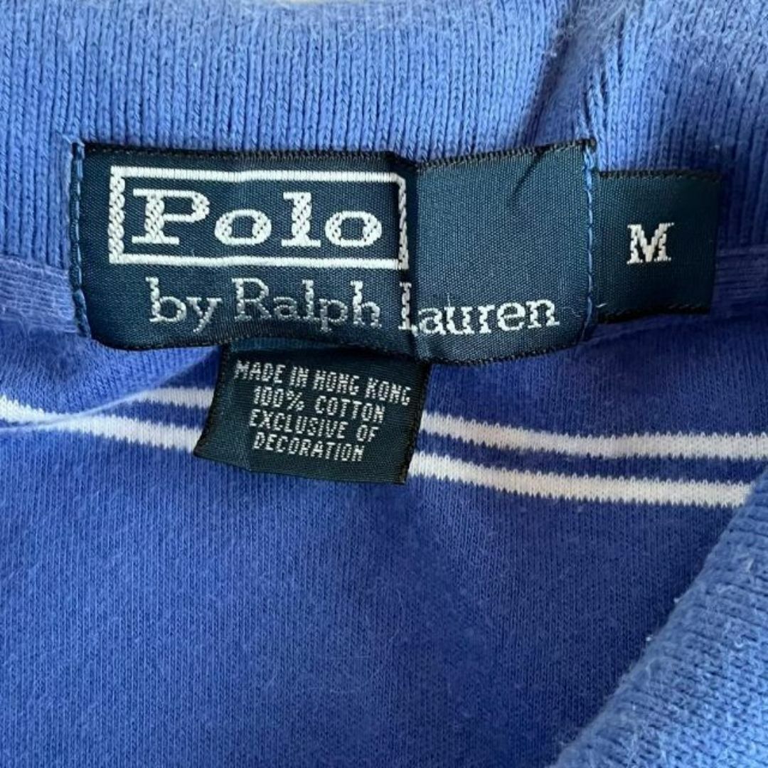 POLO RALPH LAUREN(ポロラルフローレン)の90s POLO ポロバイラルフローレン ボーダー ポロシャツ 青 コットン M メンズのトップス(ポロシャツ)の商品写真