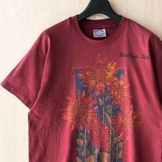 ヘインズ(Hanes)の90s USA製古着　ヴィンテージ　ヘインズ　Tシャツ　ひまわり　アート　花　夏(Tシャツ/カットソー(半袖/袖なし))