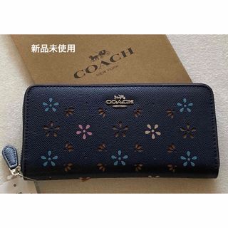 コーチ(COACH)の新品　COACH コーチ　長財布　花柄　パンチング　フラワー　ネイビー(財布)