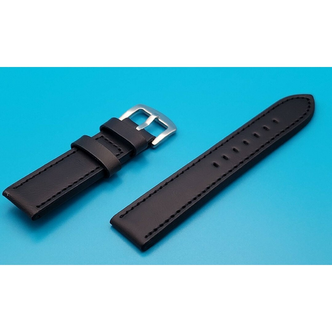 腕時計用品④⑦【未使用】取付幅22㎜ オイルレザーベルト黒色 黒色ステッチ メンズの時計(レザーベルト)の商品写真