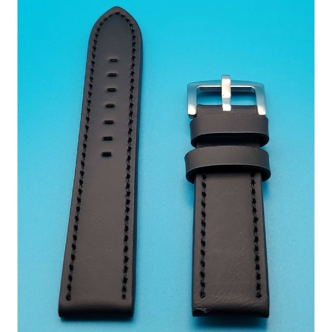 腕時計用品④⑦【未使用】取付幅22㎜ オイルレザーベルト黒色 黒色ステッチ メンズの時計(レザーベルト)の商品写真