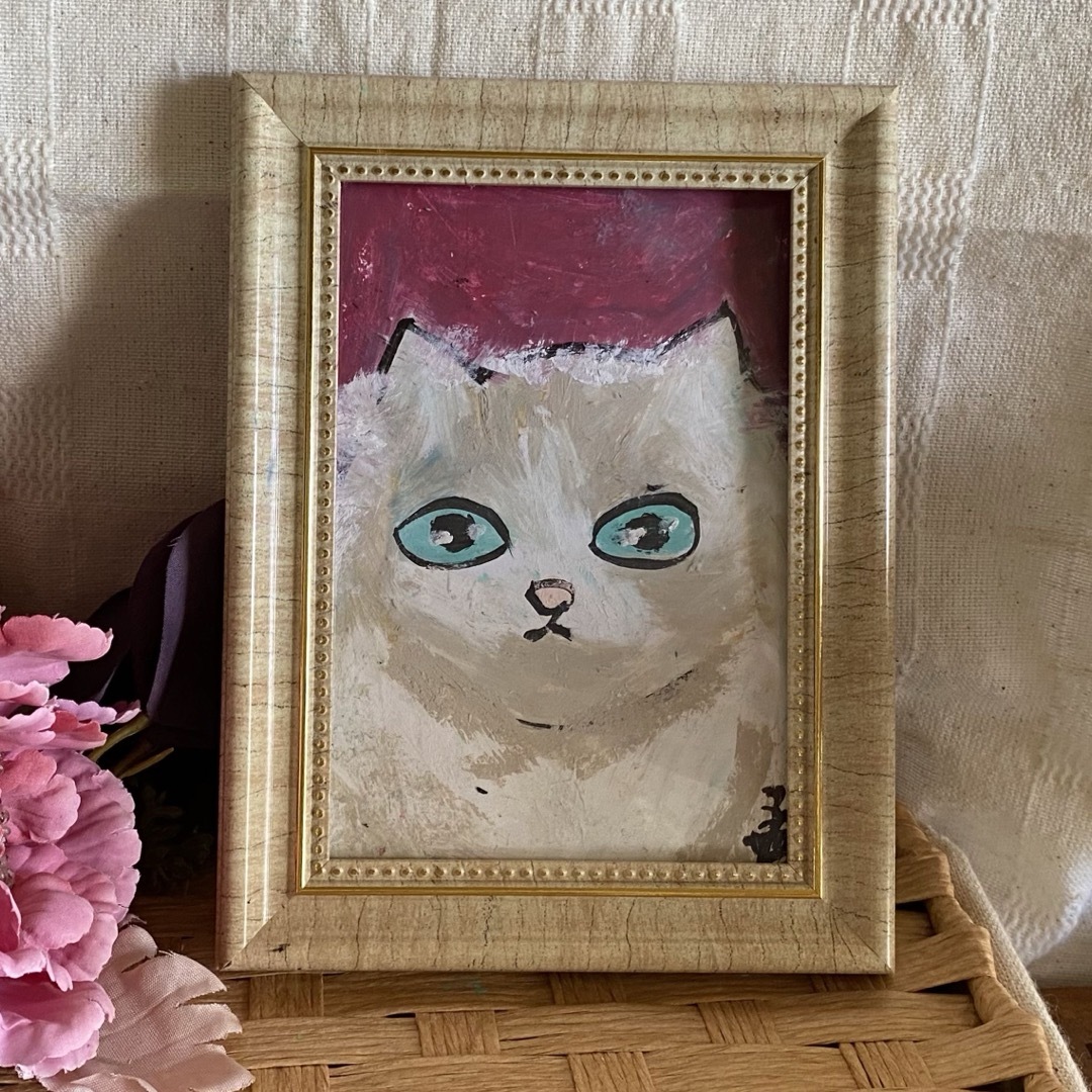 絵画。原画手描【かわいい猫ですね】03 エンタメ/ホビーの美術品/アンティーク(絵画/タペストリー)の商品写真