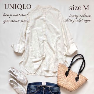 ユニクロ(UNIQLO)の◆上質◆UNIQLO◆手洗い可◆ゆったり大きめ麻混シャツ◆ジャケット◆アイボリー(シャツ/ブラウス(長袖/七分))