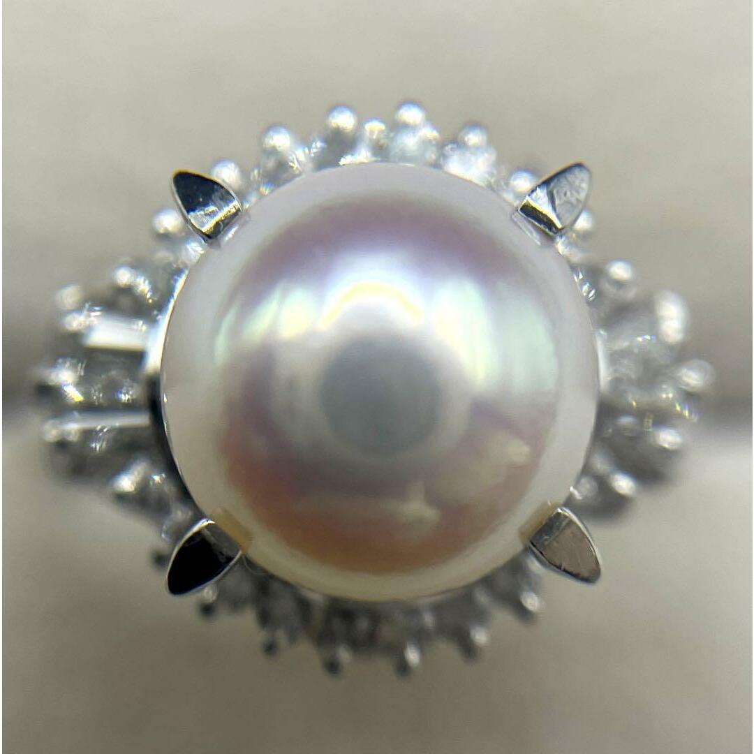 JC434★高級 あこや真珠9mm ダイヤ pt リング 鑑別付 レディースのアクセサリー(リング(指輪))の商品写真
