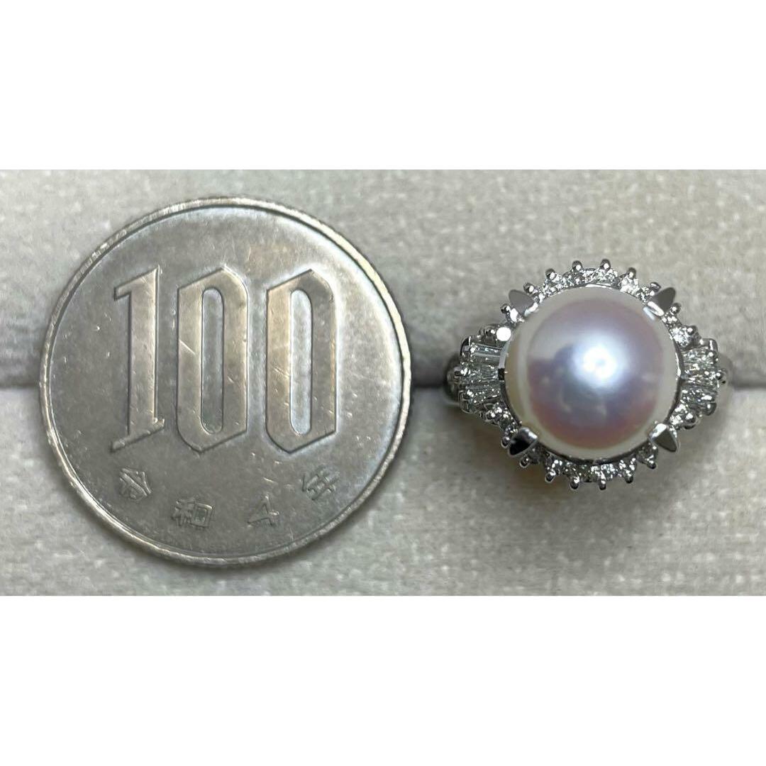 JC434★高級 あこや真珠9mm ダイヤ pt リング 鑑別付 レディースのアクセサリー(リング(指輪))の商品写真