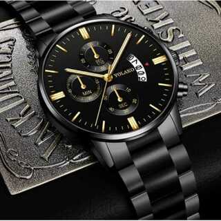 メンズ腕時計 ブラック ブラック３針 アナログ クォーツ 日付(腕時計)