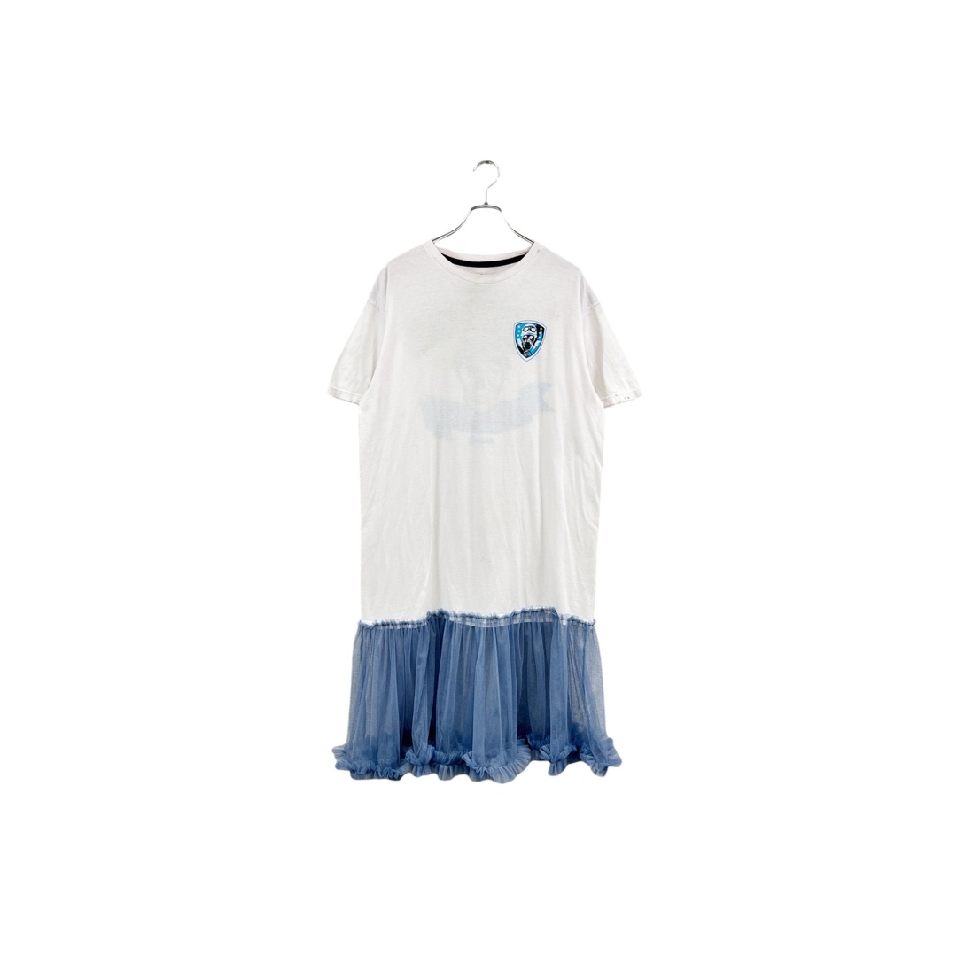 remake tulle T-shirt one-piece リメイク ビッグTシャツ 白T ワンピース ブルー DOWNHILL DIVISION レディース ヴィンテージ 6 レディースのワンピース(ロングワンピース/マキシワンピース)の商品写真