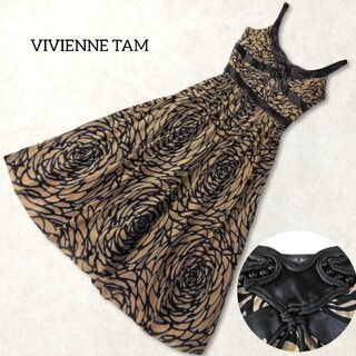 VIVIENNE TAM - ヴィヴィアンタム ✿ 総柄 ワンピース ドレス 0 ベージュ 花柄 ビジュー