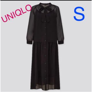 ユニクロ(UNIQLO)のユニクロ　シフォンボウタイロングワンピース　S⭐️新品タグ付き⭐️(ロングワンピース/マキシワンピース)