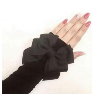 ⭐️リボン黒　UVアームカバー70cmフィットタイプ　紫外線対策(手袋)
