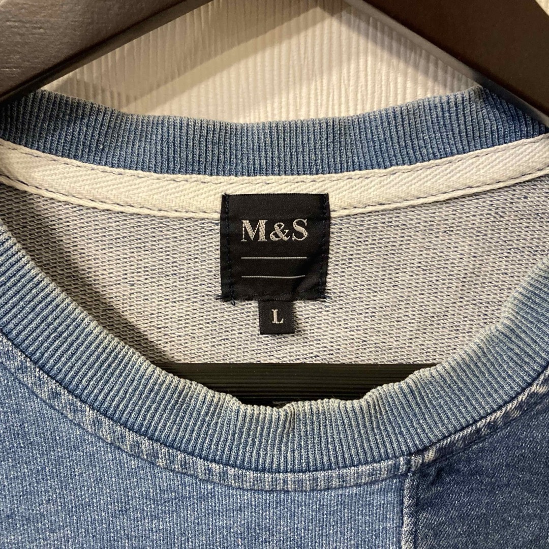 M＆S(エムアンドエス)のM&S カット デニム スウェット パッチワーク トレーナー メンズのトップス(スウェット)の商品写真