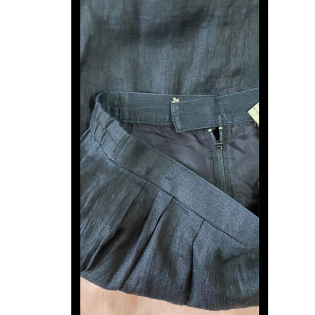 麻スカート　フレアスカート　濃紺　リネン　スカート　オフィス　ヒザ下丈　Mくらい レディースのスカート(ひざ丈スカート)の商品写真