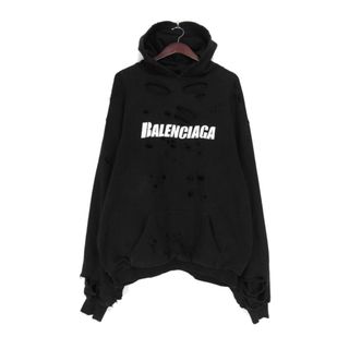 バレンシアガ(Balenciaga)のバレンシアガ BALENCIAGA  ■ 21SS 【 Caps Destroyed Hoodie 659403 TKVB6 】 フロント ロゴ ヴィンテージ 加工 デストロイ スウェット フーディー パーカー　n5468(パーカー)