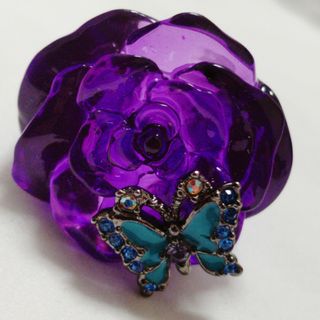 美品　ANNA SUI　指輪　花　蝶　紫　パープル　リング(リング(指輪))