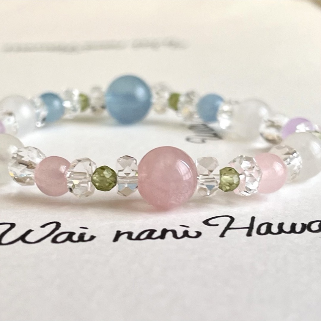 2way『 Sweet aquamarine 花咲く 』ハワイアンパワーストーン レディースのアクセサリー(ブレスレット/バングル)の商品写真