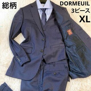 【3ピース・超美品】タケオキクチ　スーツ　DORMEUIL　総柄　ネイビー　XL
