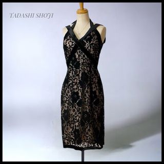 タダシショウジ(TADASHI SHOJI)の【TADASHI SHOJI】  レースコンビドレス  ネックリボン  サイズ4(ひざ丈ワンピース)