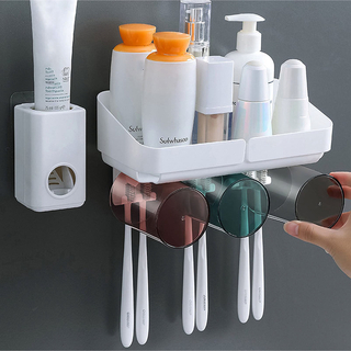 歯ブラシスタンド 歯ブラシ収納ラック 洗面所 収納 壁掛け　カップ付き(歯ブラシ/歯みがき用品)