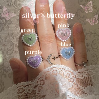 silver×butterfly(green)(リング)