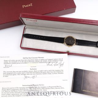 PIAGET - PIAGET ピアジェ ROUND ラウンド 8065 クォーツ YG 革 純正尾錠（750）ブラックローマン文字盤 箱 保証書（1987年）