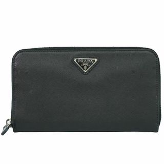 プラダ(PRADA)の本物 プラダ PRADA レザー ラウンドファスナー 長財布 ロングウォレット ブラック 財布 ウォレット 中古(財布)