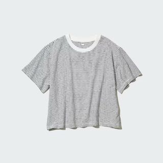 ユニクロ(UNIQLO)のスラブジャージーボーダークロップドT（半袖）(Tシャツ(半袖/袖なし))