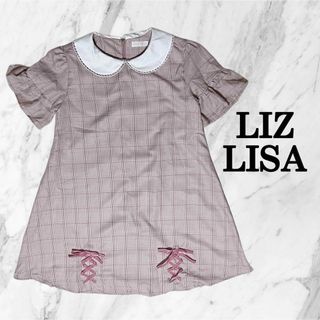 LIS LISAリズリサ　チェック柄フリルスリーブミニワンピース　リボン　ピンク(ひざ丈ワンピース)