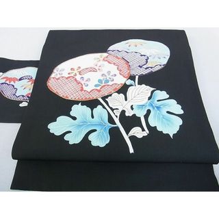 平和屋2■塩瀬　九寸名古屋帯　駒刺繍　菊鹿の子文　黒地　金彩　逸品　DAAB2278az(帯)