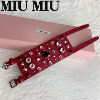 ミュウミュウ(miumiu)の希少♡MIU MIU ミュウミュウ ビジュー スタッフ レザー ブレスレット(ブレスレット/バングル)