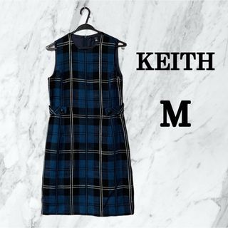 キース(KEITH)の【美品】KEITHキース　ノースリーブワンピース　チェック柄　ツイード　ドレス(ひざ丈ワンピース)