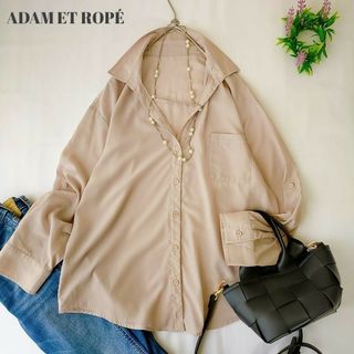 アダムエロペ(AER ADAM ET ROPE)のアダムエロペ　ベージュ　長袖シアーシャツ　Ｍ　薄手　羽織り(シャツ/ブラウス(長袖/七分))