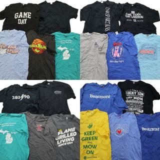 古着卸 まとめ売り カラーmix プリント 半袖Tシャツ 20枚セット (メンズ XL /2XL /3XL ) 英字プリント ワンポイントロゴ ブラック系 MS5337(その他)