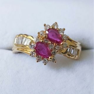 ダイヤモンド×ルビー リング K18YG 0.48ct 0.46ct 4.7g(リング(指輪))