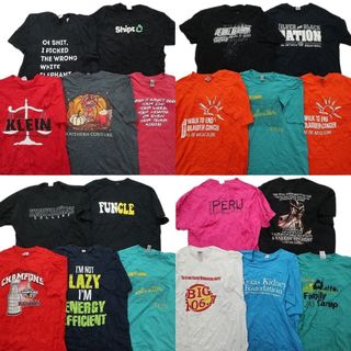 古着卸 まとめ売り カラーmix プリント 半袖Tシャツ 20枚セット (メンズ XL ) イラスト 英字プリント 丸首 MS5322(その他)