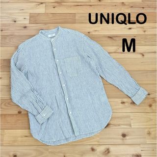 UNIQLO - 美品　ユニクロ  リネンシャツ　ノーカラー　ストライプ　M