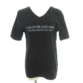 インディヴィ(INDIVI)のインディヴィ ロゴT Vネック メッセージ Tシャツ 半袖  M 黒 ■052(Tシャツ(半袖/袖なし))