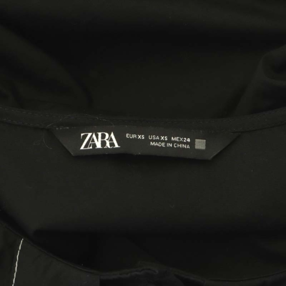 ZARA(ザラ)のザラ ビッグカラーシャツ ブラウス 長袖 前開き 配色ステッチ  XS 黒 レディースのトップス(シャツ/ブラウス(長袖/七分))の商品写真